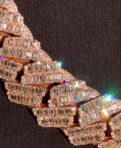 Pre-owned Online0369 12.66ct Emerald Cubic Zirconia Mens 16mm X 24" Long Miami Cuban Necklace In White