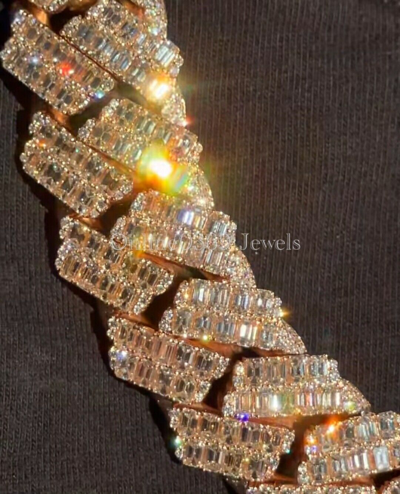 Pre-owned Online0369 12.66ct Emerald Cubic Zirconia Mens 16mm X 24" Long Miami Cuban Necklace In White