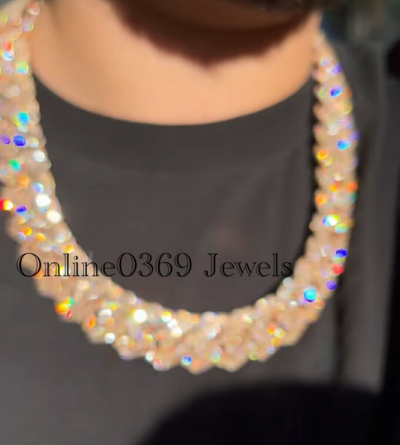 Pre-owned Online0369 12.66ct Emerald Cubic Zirconia Mens 16mm X 24" Long Miami Cuban Necklace In White