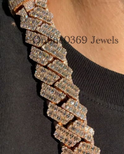 Pre-owned Online0369 12.66ct Emerald Cubic Zirconia Mens 16mm X 24" Long Miami Cuban Necklace In White