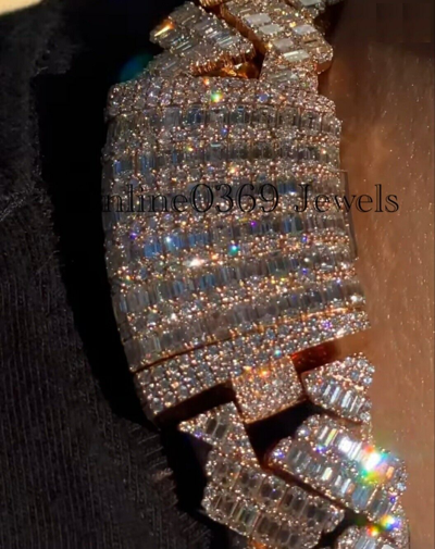 Pre-owned Online0369 12.66ct Emerald Cubic Zirconia Mens 16mm X 24" Long Miami Cuban Necklace In White