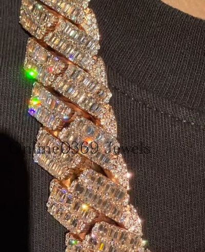 Pre-owned Online0369 12.66ct Emerald Cubic Zirconia Mens 16mm X 24" Long Miami Cuban Necklace In White