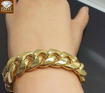 Pre-owned G&d Real 10k Yellow Gold Miami Cuban Bracelet 18mm Box Lock Men's Bracelet, 9" Inch