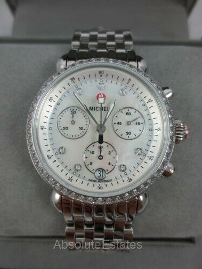 Pre-owned Michele Silver Stainless Steel Diamond Csx 36 Mop Watch Mww03c000513