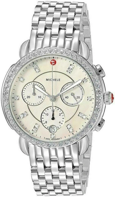 Pre-owned Michele Sidney Diamond Chronograph Diamond Dial Ladies Watch Mww30a000001