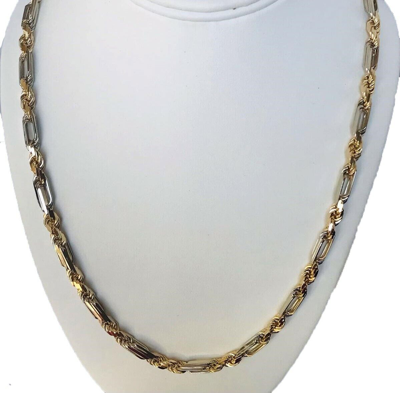 Pre-owned Gd Diamond 148.80 Gm 14k Solid Two Tone Gold Men's Figarope Milano Chain Necklace 30" 7.5mm In Multicolor