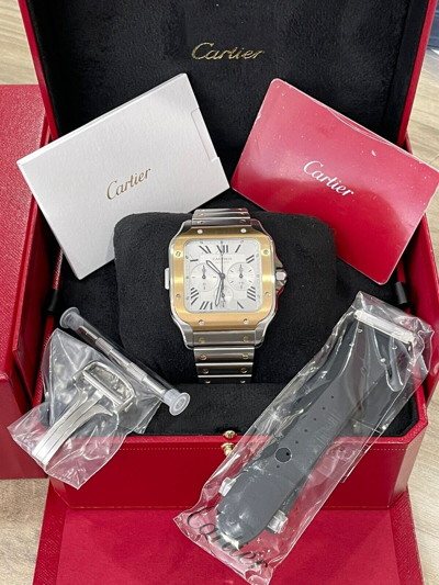 Pre-owned Cartier ?  Santos W2sa0008 Extra Large Chronograph Two Tone Steel & Gold 2023 ?