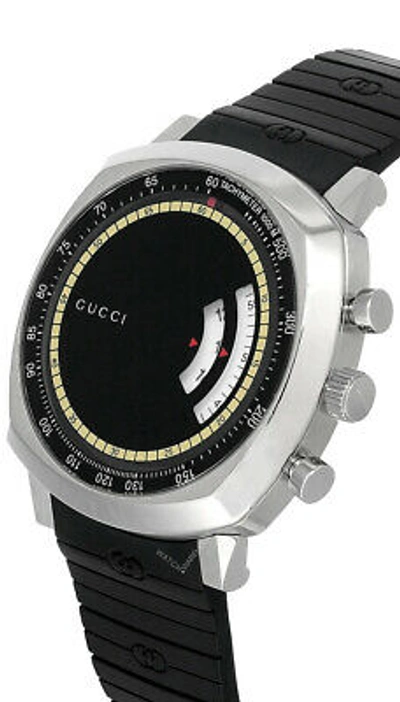 Pre-owned Gucci Grip 40mm Chrono Ss Black Dial Rubber Strap Men's Watch Ya157301