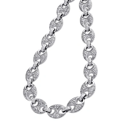 Pre-owned Jfl Diamonds & Timepieces 10k White Gold 9.50mm Diamond Solid Puff Gucci Link Chain 22" Necklace 11.60 Ct.