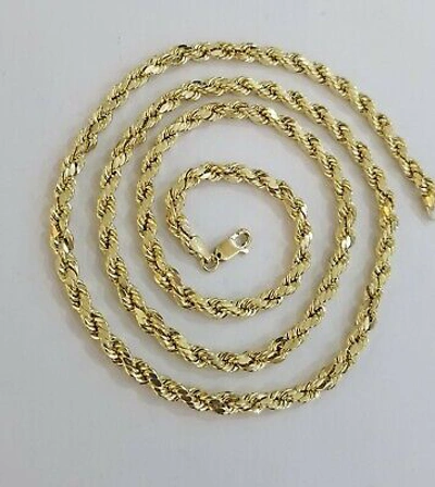 Pre-owned G&d Outlet Real 10k Solid Gold Rope Chain 4mm 24" Yellow Gold Necklace Diamond Cuts Unisex