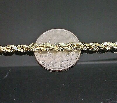 Pre-owned G&d Outlet Real 10k Solid Gold Rope Chain 4mm 24" Yellow Gold Necklace Diamond Cuts Unisex