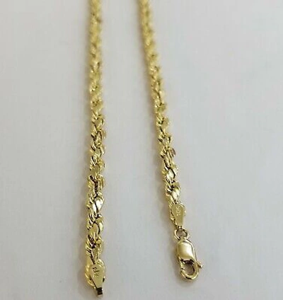 Pre-owned G&d Outlet Real 10k Solid Gold Rope Chain 4mm 24" Yellow Gold Necklace Diamond Cuts Unisex