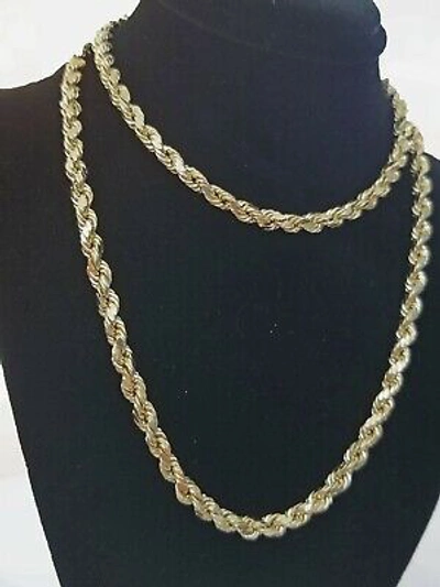 Pre-owned G&d Outlet Real 10k Solid Gold Rope Chain 4mm 24" Yellow Gold Necklace Diamond Cuts Unisex