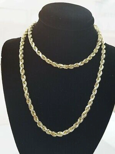 Pre-owned G&d Outlet Real 10k Solid Gold Rope Chain 4mm 24" Yellow Gold Necklace Diamond Cuts Unisex