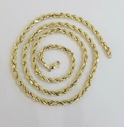 Pre-owned G&d Outlet Real 10k Solid Gold Rope Chain 4mm 24" Yellow Gold Necklace Diamond Cuts Unisex
