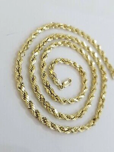 Pre-owned G&d Outlet Real 10k Solid Gold Rope Chain 4mm 24" Yellow Gold Necklace Diamond Cuts Unisex