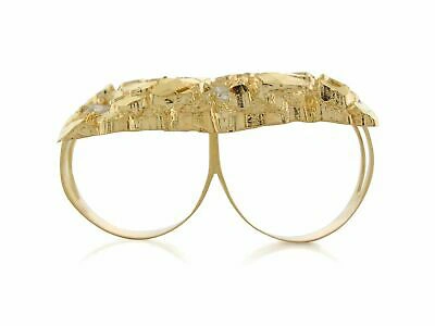 Pre-owned Amoravi 10k Or 14k Yellow Gold White Cz Nugget Style Two Finger Mens Ring