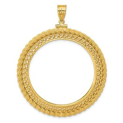 Pre-owned Jewelry Stores Network 1921-1947 Mexico Centenario 50 Pesos Scew Top Filigree Rope Coin Bezel 14k Gold