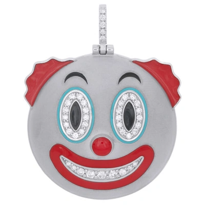Pre-owned Jfl Diamonds & Timepieces 10k White Gold Diamond Clown Face Emoji Pendant 1.80" Enamel Pave Charm 0.80 Ct.