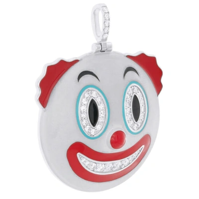 Pre-owned Jfl Diamonds & Timepieces 10k White Gold Diamond Clown Face Emoji Pendant 1.80" Enamel Pave Charm 0.80 Ct.