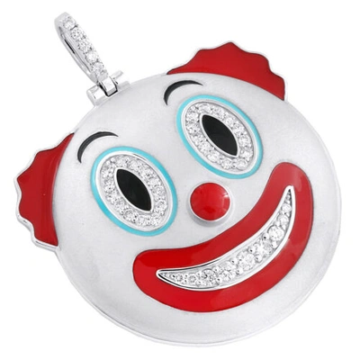 Pre-owned Jfl Diamonds & Timepieces 10k White Gold Diamond Clown Face Emoji Pendant 1.80" Enamel Pave Charm 0.80 Ct.