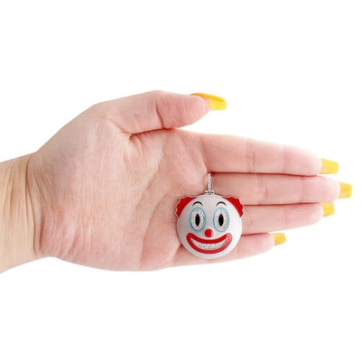 Pre-owned Jfl Diamonds & Timepieces 10k White Gold Diamond Clown Face Emoji Pendant 1.80" Enamel Pave Charm 0.80 Ct.