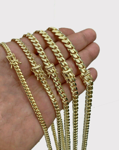 Pre-owned Globatwatches10! Solid 10k Yellow Gold Chain 4mm-8mm 20"- 28" Miami Cuban Link Necklace Mens Real