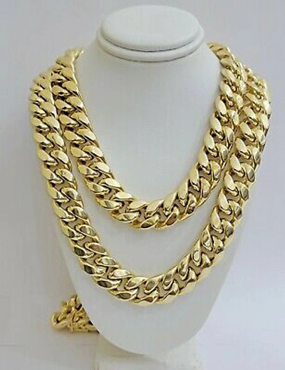 Pre-owned My Elite Jeweler 10k Gold Chain 15mm Miami Cuban Link Mens Necklace 20"-30" Real 10kt Yellow Gold