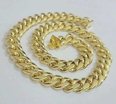 Pre-owned My Elite Jeweler 10k Gold Chain 15mm Miami Cuban Link Mens Necklace 20"-30" Real 10kt Yellow Gold