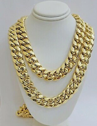Pre-owned My Elite Jeweler 10k Gold Chain 15mm Miami Cuban Link Mens Necklace 20"-30" Real 10kt Yellow Gold