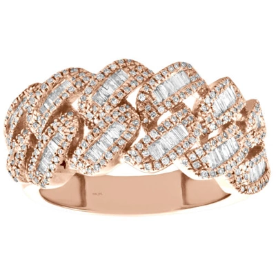 Pre-owned Jewelry Unlimited 10k Rose Gold Round & Baguette Diamond Miami Cuban Link Ring 13mm Band 0.92 Ct. In White