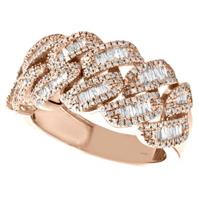 Pre-owned Jewelry Unlimited 10k Rose Gold Round & Baguette Diamond Miami Cuban Link Ring 13mm Band 0.92 Ct. In White