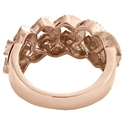 Pre-owned Jewelry Unlimited 10k Rose Gold Round & Baguette Diamond Miami Cuban Link Ring 13mm Band 0.92 Ct. In White