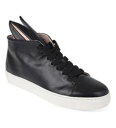 Shop Minna Parikka Bunny Leather High-top Sneakers In Blk/white