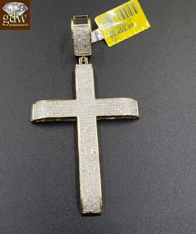 Pre-owned Globalwatches10 Real 10k Yellow Gold & Genuine Diamond 1.52 Ct Diamond Cross Pendant Jesus Mens In White