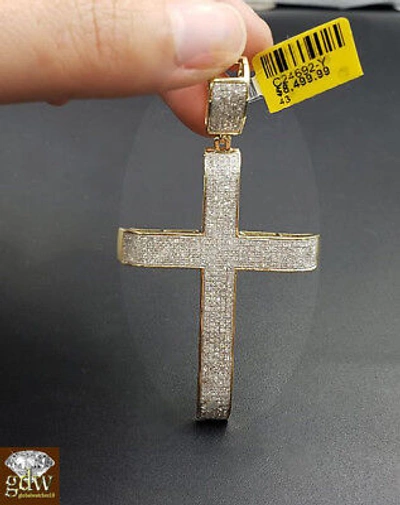 Pre-owned Globalwatches10 Real 10k Yellow Gold & Genuine Diamond 1.52 Ct Diamond Cross Pendant Jesus Mens In White