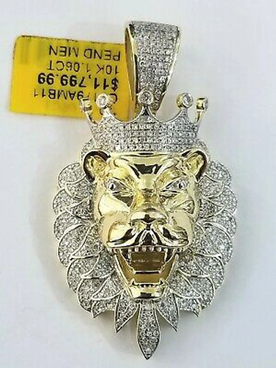 Pre-owned Globalwatches10 Real Diamond Pendant King Lion Head Mens Crown Charm 10k Yellow Gold Solid Real In G-i