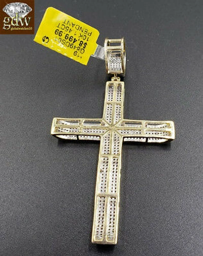 Pre-owned Globalwatches10 Real 10k Yellow Gold & Genuine Diamond 1.52 Ct Diamond Cross Pendant Jesus Mens In White