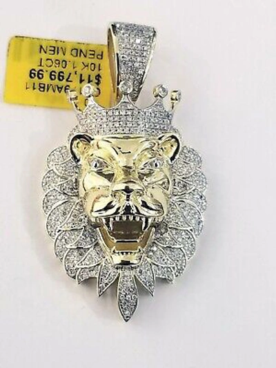 Pre-owned Globalwatches10 Real Diamond Pendant King Lion Head Mens Crown Charm 10k Yellow Gold Solid Real In G-i