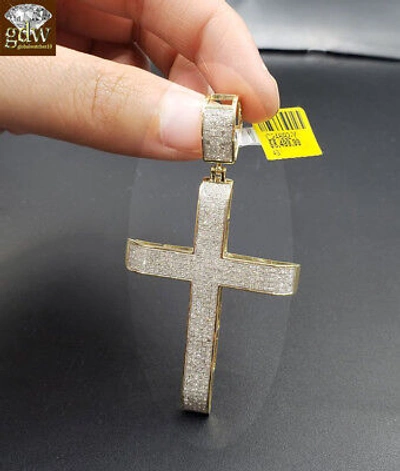 Pre-owned Globalwatches10 Real 10k Yellow Gold & Genuine Diamond 1.52 Ct Diamond Cross Pendant Jesus Mens In White