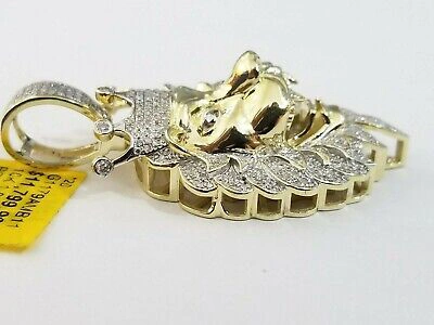 Pre-owned Globalwatches10 Real Diamond Pendant King Lion Head Mens Crown Charm 10k Yellow Gold Solid Real In G-i