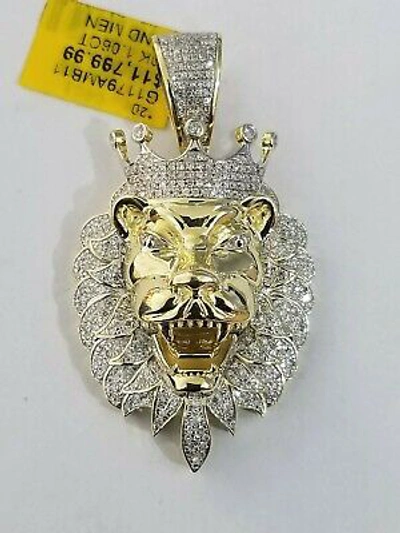 Pre-owned Globalwatches10 Real Diamond Pendant King Lion Head Mens Crown Charm 10k Yellow Gold Solid Real In G-i