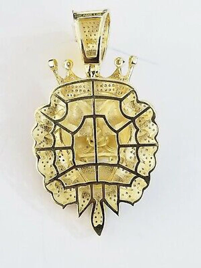 Pre-owned Globalwatches10 Real Diamond Pendant King Lion Head Mens Crown Charm 10k Yellow Gold Solid Real In G-i