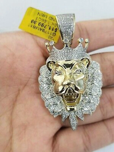 Pre-owned Globalwatches10 Real Diamond Pendant King Lion Head Mens Crown Charm 10k Yellow Gold Solid Real In G-i