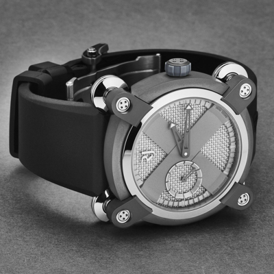 Pre-owned Rj-romain Jerome Romain Jerome Men's Moon Invader Grey Dial Black Rubber Strap Rj.m.au.in.020.01
