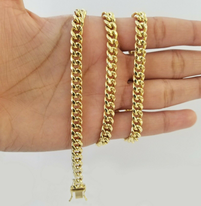 Pre-owned Globalwatches10 Real 14k Yellow Gold Miami Cuban Link Chain Necklace 7mm 22" 14kt Gold Box Lock