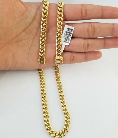 Pre-owned Globalwatches10 Real 14k Yellow Gold Miami Cuban Link Chain Necklace 7mm 22" 14kt Gold Box Lock