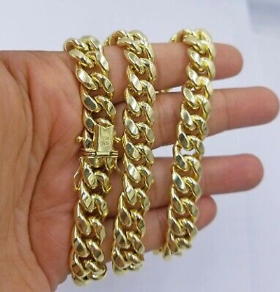 Pre-owned Globalwatches10 Mens 10k Yellow Gold 26" 11mm Chain Miami Cuban Link Necklace Box Lock Real 10kt