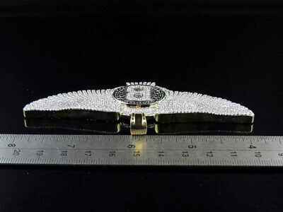 Pre-owned Jewelry Unlimited Mens 10k Yellow Gold Bentley Flying B Treated Black Genuine Diamond Pendant 13ct