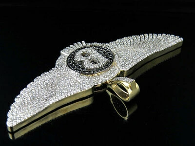 Pre-owned Jewelry Unlimited Mens 10k Yellow Gold Bentley Flying B Treated Black Genuine Diamond Pendant 13ct